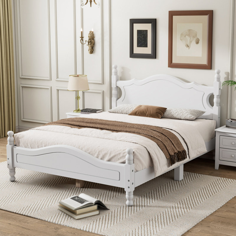 Structure de lit plateforme en bois, lit plateforme de style rétro avec support en lattes de bois, Lit double 