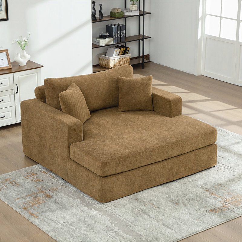 Large canapé-lit très large avec tissu en chenille et pieds en métal robustes pour une capacité de charge élevée., Brun