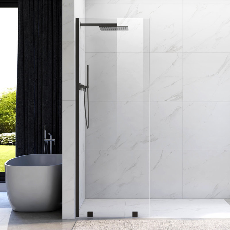 UKH07B 32-1/2 in. W x 80 in. H Frameless Fixed Shower Glass Panel  with U-Channel in and 3/8 in. Clear Glass in Chrome