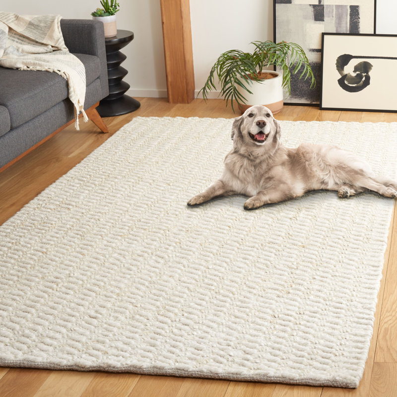 Carlota Natural Fiber Hand Loomed Jute/Wool/Cotton Solid Color Rug in Bleach/Ivory, Rectangle 5' x 8'