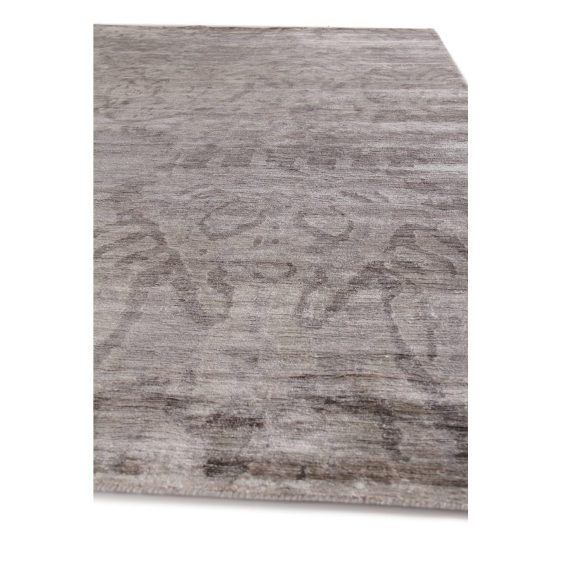 Antique'd Silk Damask Area Rug in Taupe, Rectangle 12' x 15'