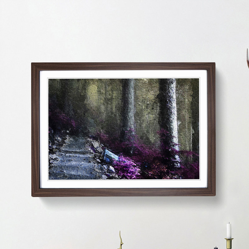 Path Through a Forest in Vancouver - Picture Frame Painting Print, 48cm H x 65cm W x 2cm D, Walnut Framed