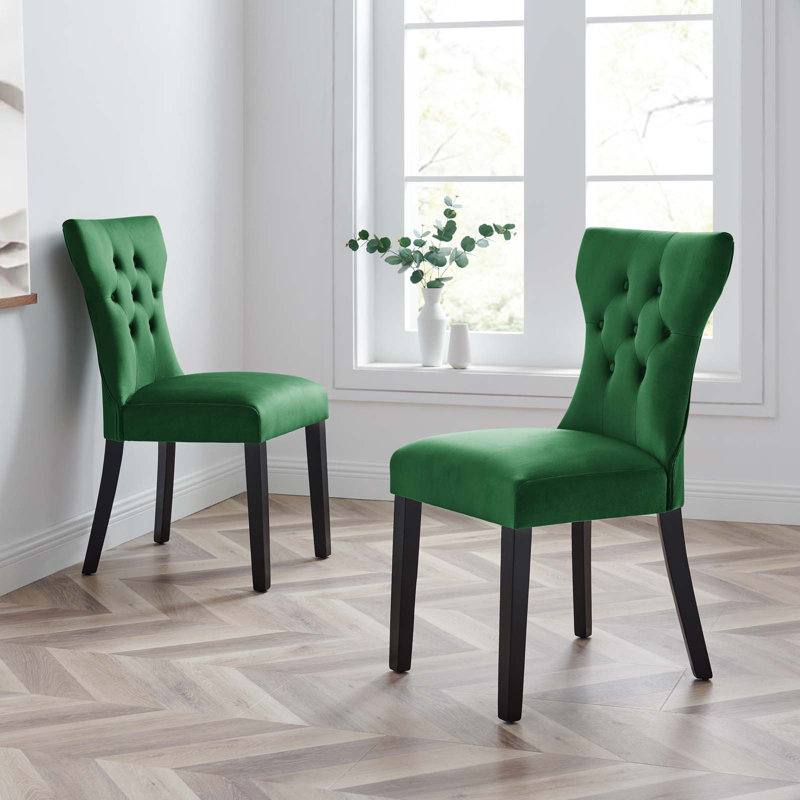 Elegant Emerald Velvet Upholstered Dining Chair with Hardwood Legs