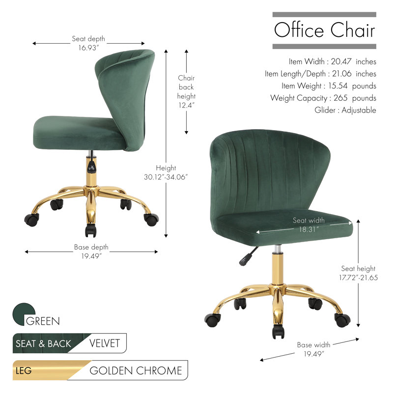 Benzonia Velvet Office Chair, Green