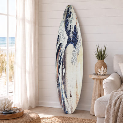 Hokusai The Great Wave off Kanagawa Surfboard Plaque Japanese Coastal Beach Wall Art Decor - 60" x 15"