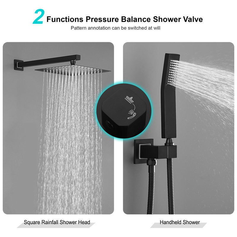 10 Inch Shower Head Bathroom Luxury Rain Mixer Shower Complete Combo Set Wall Mounted, Matte Black