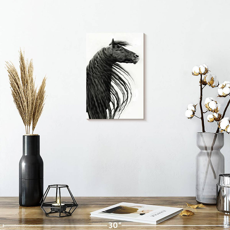 Portrait de cheval Brampt noir et blanc II, H 12 po x l 8 po