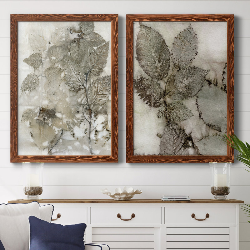 Birch Leaves I - Ensemble de 2 peintures sur toile encadrées, Toile avec cadre érable, H 31,5 po x l 47 po x P 1,5 po