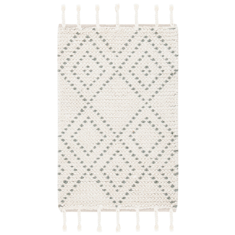 Ivory Geometric Flat Woven Wool Rug, 4' x 6'