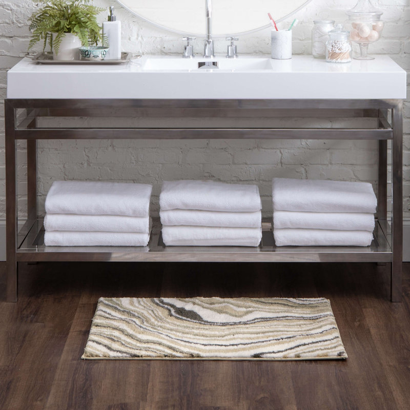 Alyxandrea Abstract Memory Foam Machine Washable Bath Rug, Taupe, 21" W x 34" L