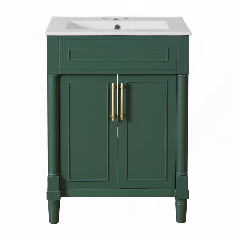 Meuble-lavabo de 24 pouces avec lavabo en céramique intégré, rangement spacieux et assemblage facile pour les petites et moyennes salles de bain