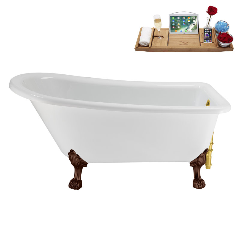 58" Streamlin Clawfoot Tub,Tray,Drain, Clawfeet, Oil Bronze, Polished Gold
