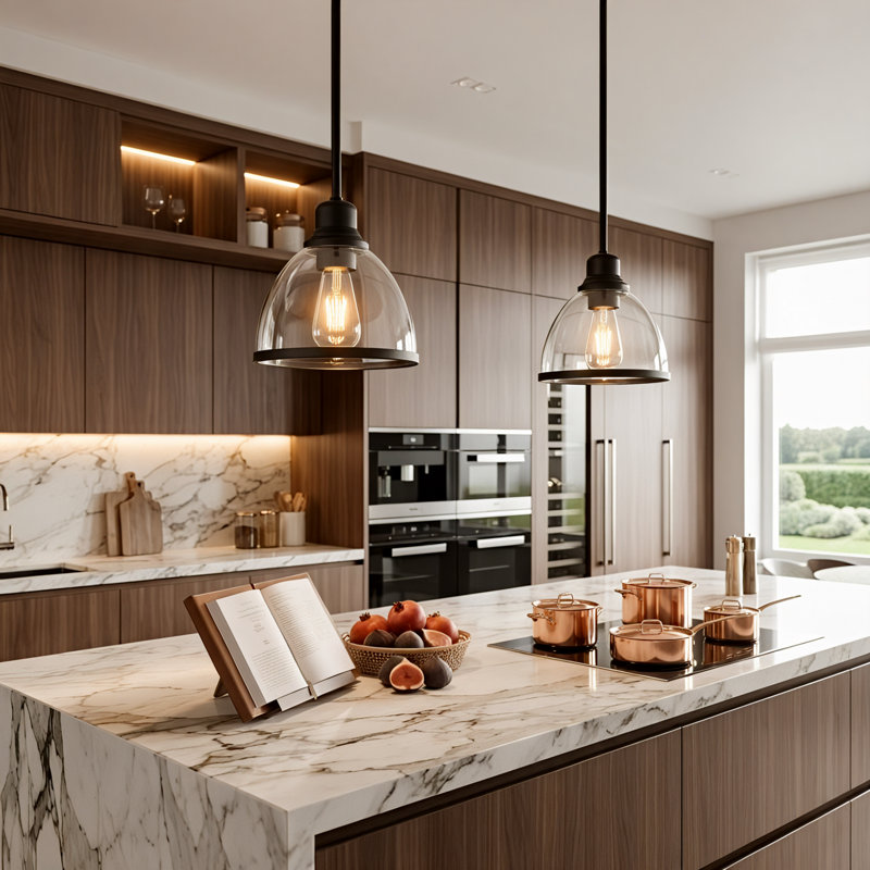 Suspension moderne 8 en 1 lumière, noir mat, avec abat-jour en verre transparent, petit luminaire de style campagnard pour îlot de cuisine, culot E26