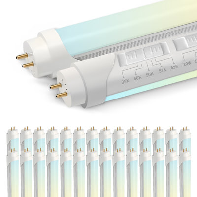 Ampoules T8 120-277v à DEL 4 pi, type A + b à brancher ou à ballast, lumières à tube givré avec puissance et CCT sélectionnables, simple / double, paquet de 30