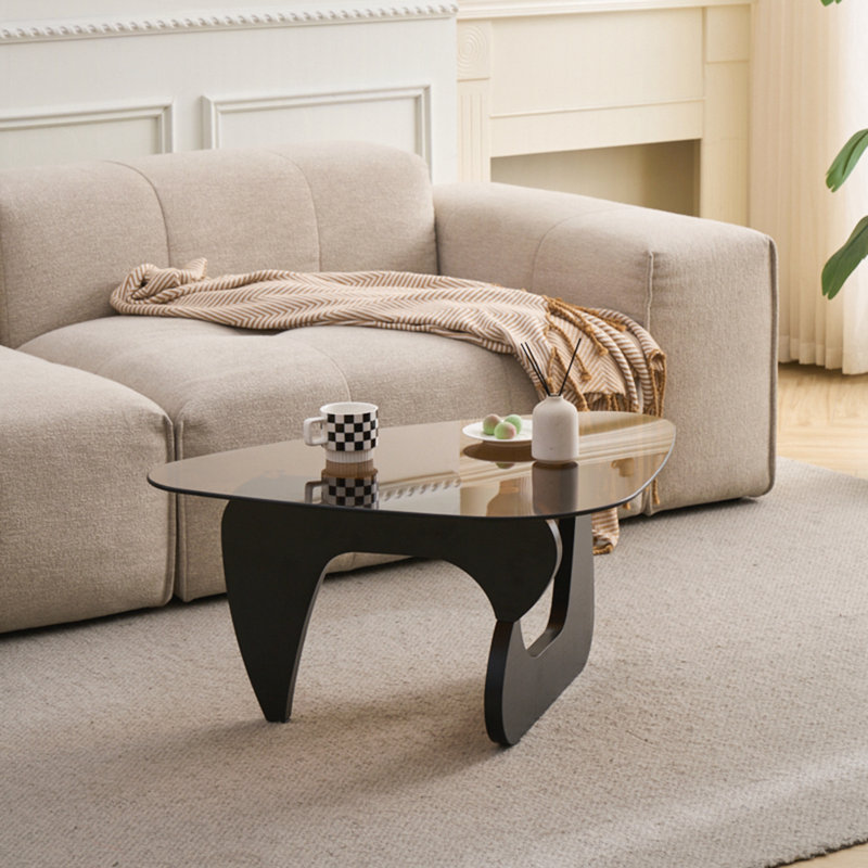 Petite table basse en verre, H 15,74 po x L 43,3 po x l 29,52 po, Brun, Noir