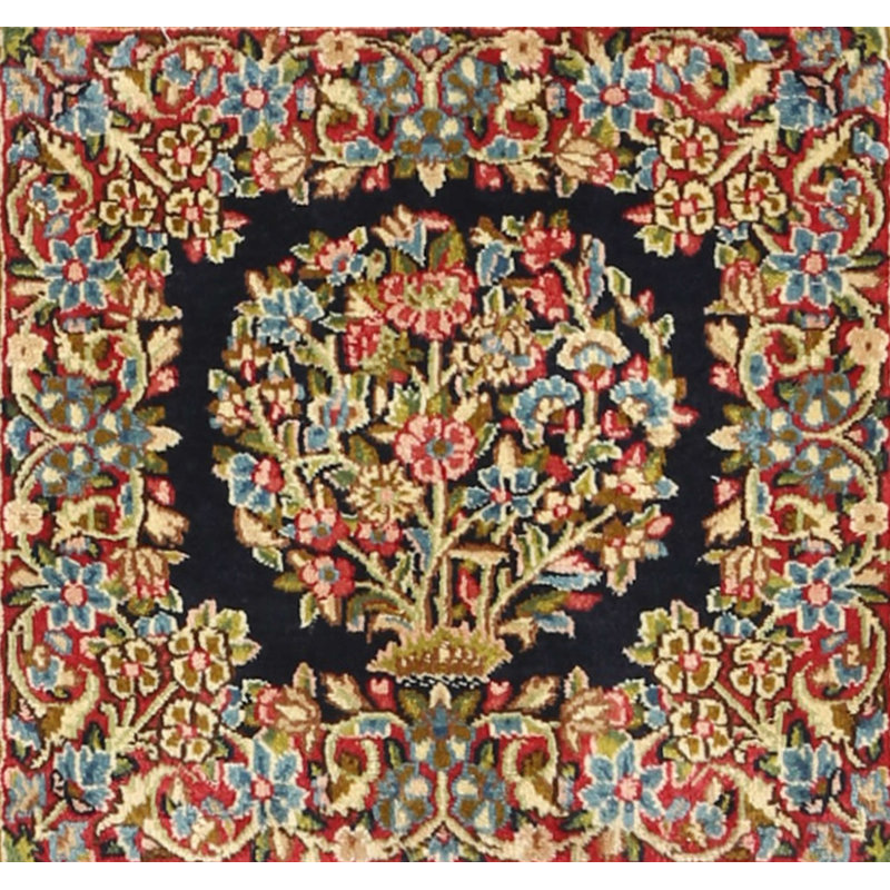 Tapis traditionnel mehroon/noir/bleu Glinski, Carré 5 pi
