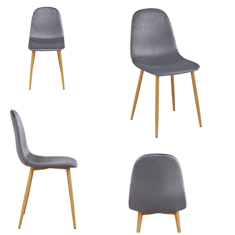 Hettel 18.5'' H Velvet Upholstered Side Chair, Gray, Oak