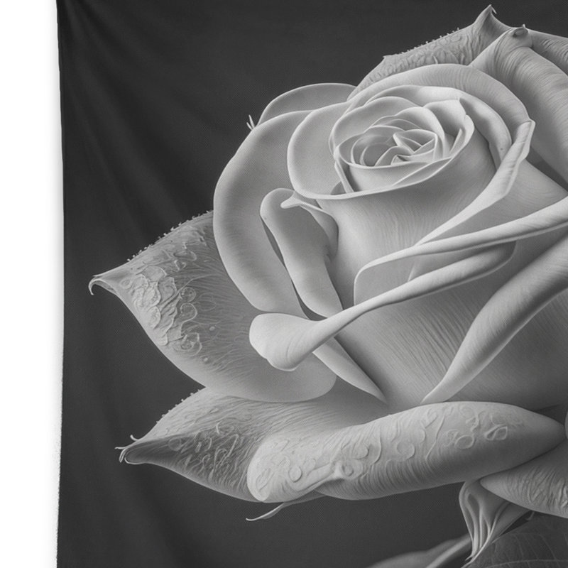 Polyester blanc fleuri sur une tapisserie noire I, H 32 po x l 39 po