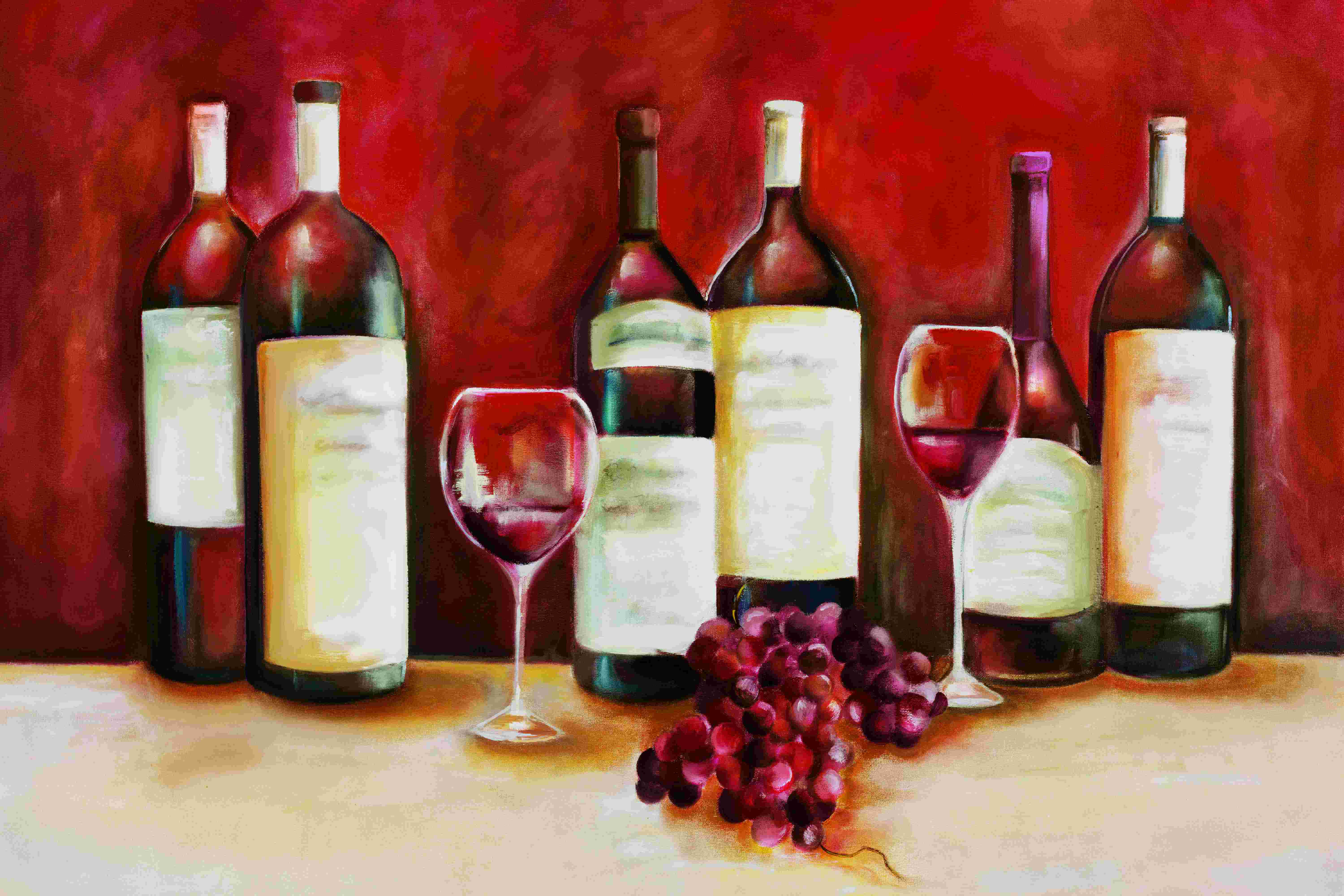 Winston Porter Wine Bottles with Grapes - Wrapped Canvas Print | Wayfair