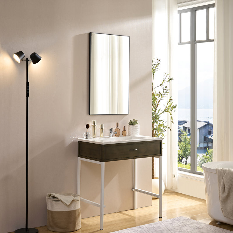 Miroir de salle de bain mural 60 po x 22 po carré noir, design minimaliste, cadre en aluminium, miroir rectangulaire à suspendre à 360 degrés de 60 po x 22 po pour salle de bain, support de luxe transparent