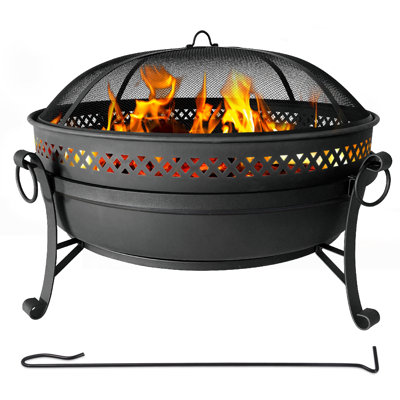 40" Round Wood-Burning Black Finish Steel Fire Pit with Spark Screen