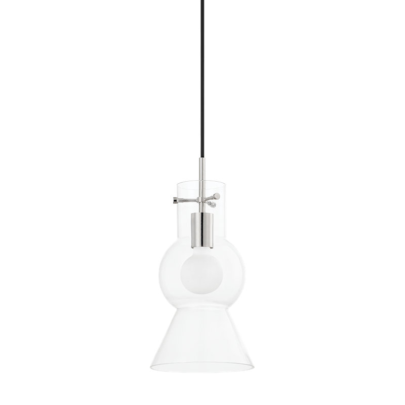 Luminaire suspendu 1 lumière Mirabel, Nickel poli, H 15,5 po x l 7,5 po x P 7,5 po