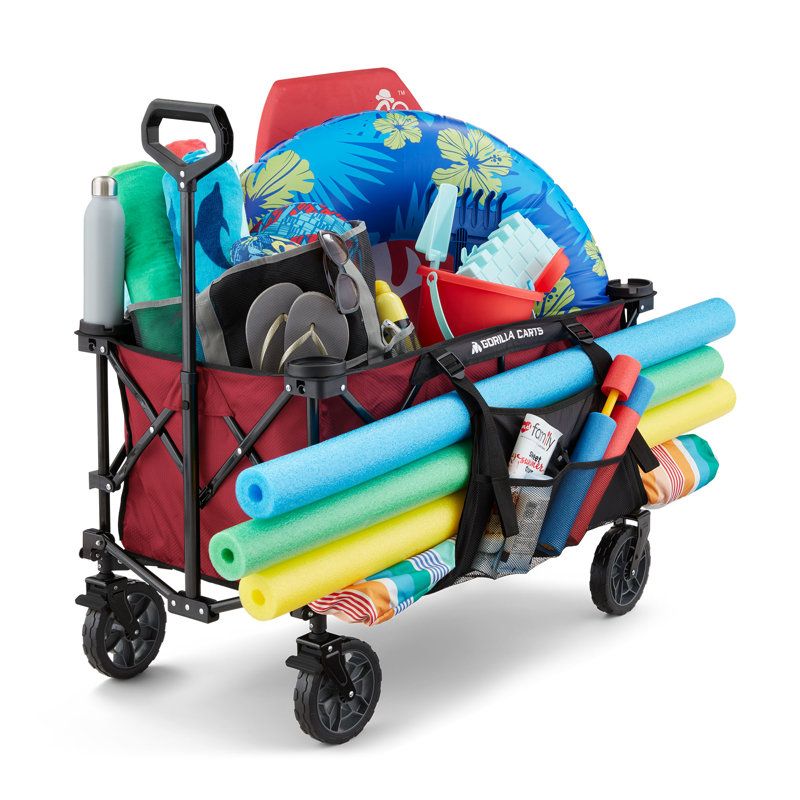 Gorilla Carts Collapsible Outdoor Utility Wagon, Oversize Bed, Red, 0.2' H x 2.1' W x 3.23' D