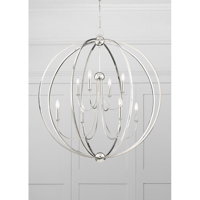Lustre en forme de globe à 8 lumières Moriz, Nickel