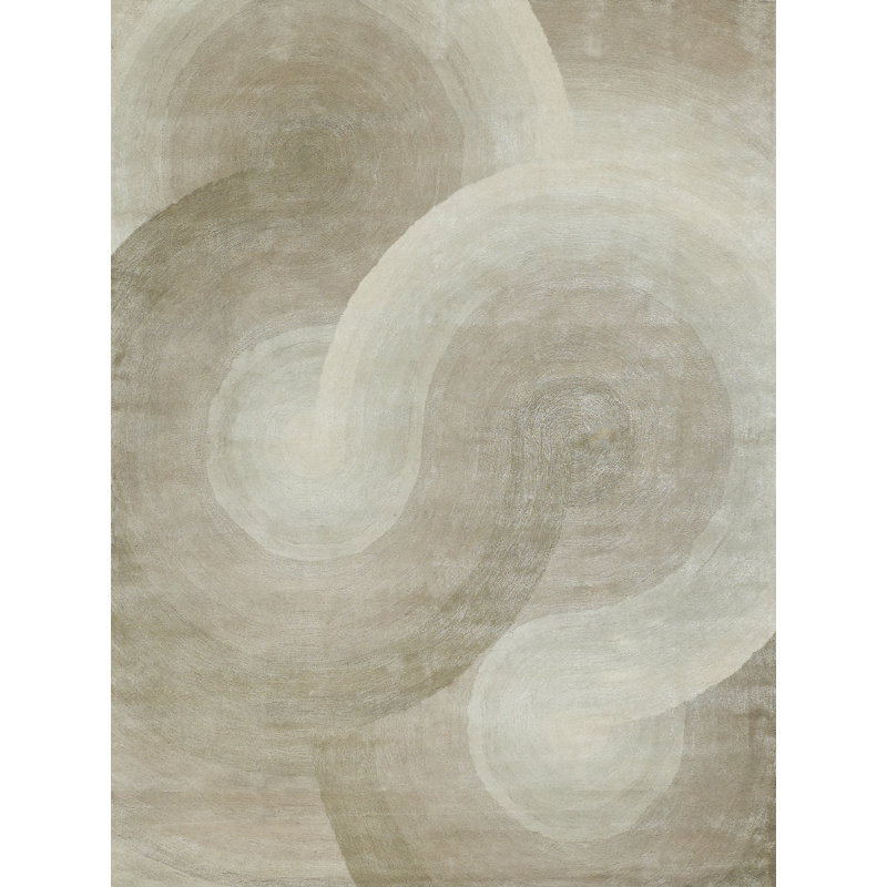 Mitomo Handmade Wool/Bamboo Silk Area Rug, Ivory Charcoal, Rectangle 8' x 10'