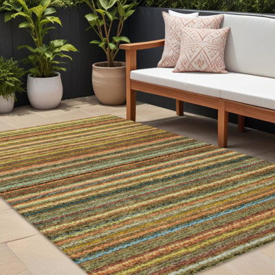 Tapis intérieur lavable rayé corail doré et vert 9 pi x 12 pi
