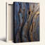 Art abstrait abstrait, bandes de métal rouillé sur toile bleue et orange-133069021