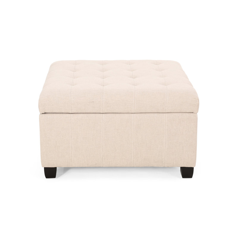 Pour la maison - Revêtement en tissu doux, pieds en bouleau brun foncé, 31 x 31 x 18,6, couleur blé avec rangement dans le couvercle des pieds, 31 po x 31 po x 18,6 po
