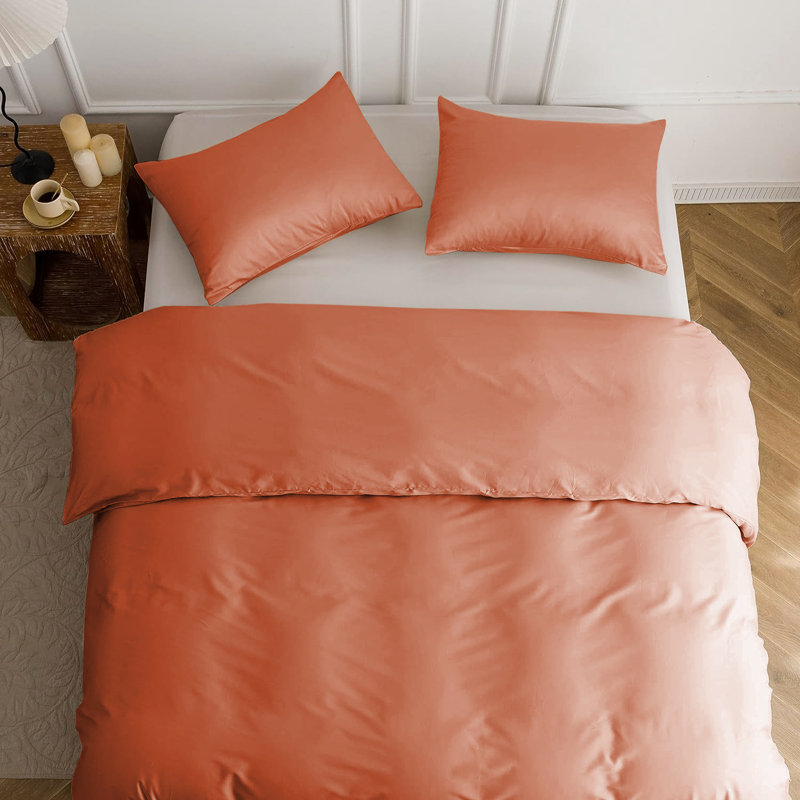 Nitzy Super Soft Reversible Plain Duvet Cover with Pillowcases, UK Single - DE 137 x 200 cm, Rust