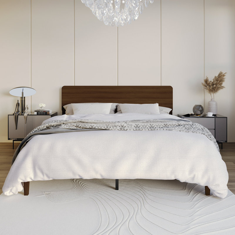 Wooden Platform Bed, Full, Walnut