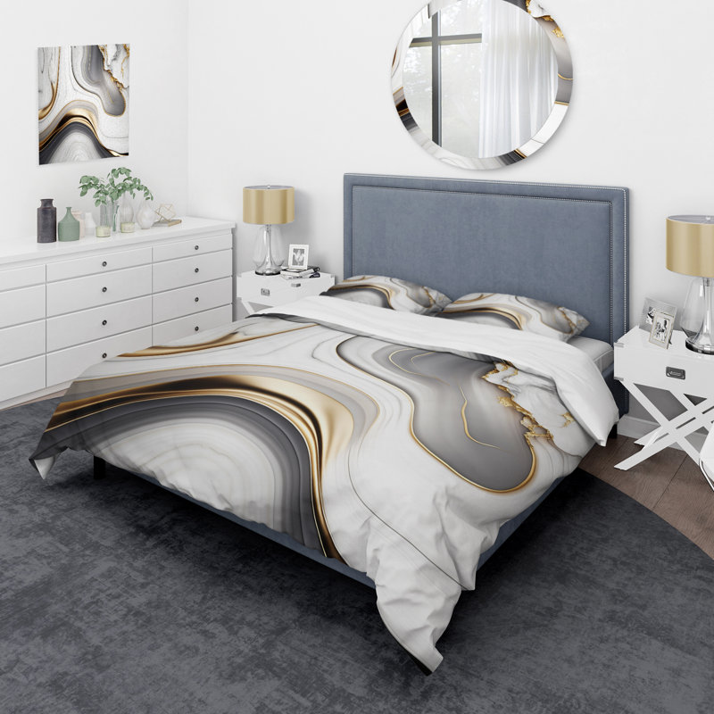 Ensemble de housse de couette Abstract Geode Marble Waves Grey I BeddingMicrofiber / Polyester