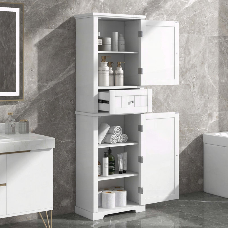 Grande armoire de rangement autoportante avec tiroir et tablette réglable, White
