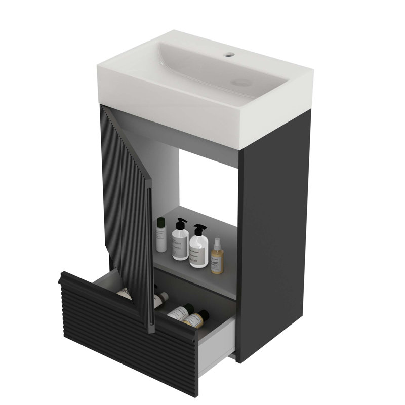 Meuble-lavabo autoportant pour salle de bain moderne Gada, Noir