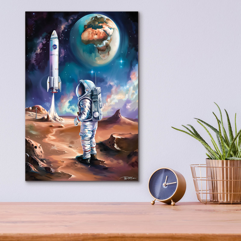 Art mural en verre Wrought Studio ™ «Space Illustration Retro Futuristic 2» par Momart, H 16 po x l 12 po x P 0,13 po