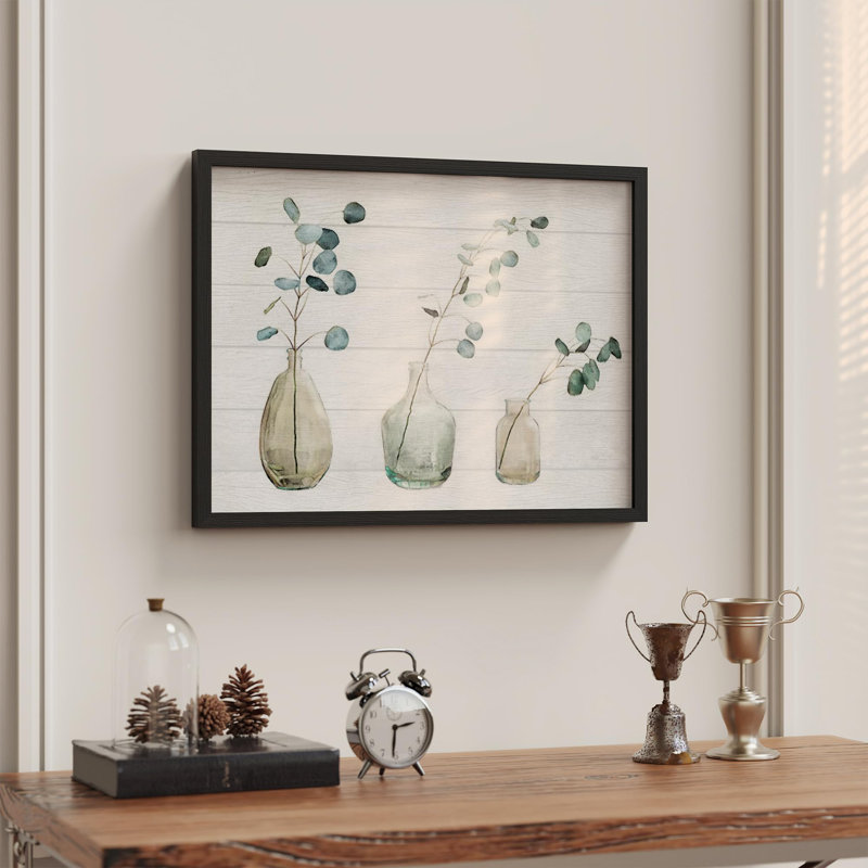 Plantes vertes inclinées dans des vases, Illustration moderne botanique, petit décor, œuvre d'art moderne, Noir