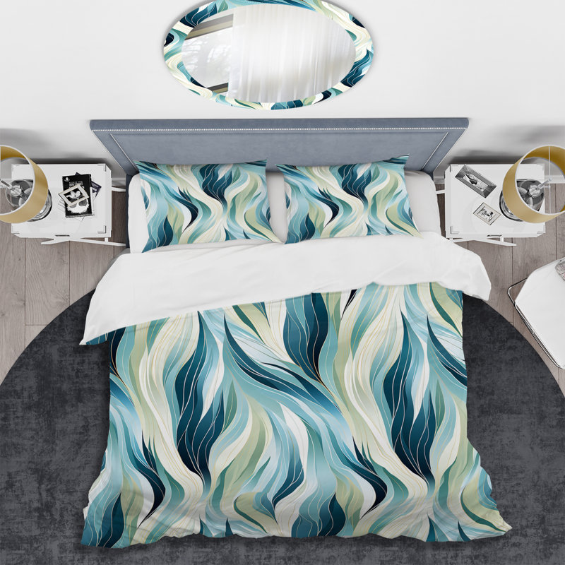 Ensemble de housse de couette bleu et vert, Housse de couette pour grand lit et 2 taies décor