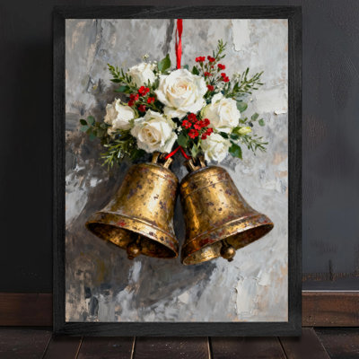 Black Framed Vintage bells and flowers Wall Art Retro Style Framed Prints