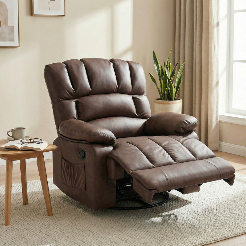 Breasha 39.7" Wide Transitional PU Swivel Rocker Manual Recliner, Mocha Polyurethane