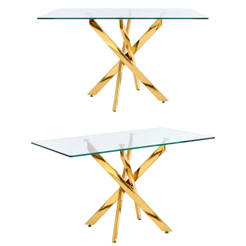 with Stainless Steel Base Dining Table, Doré
