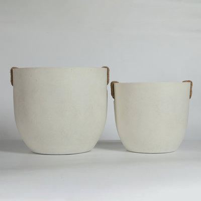 Round Concrete Planter Set of 2, Large Outdoor Indoor Handmade Rustic Decorative Planter Pots with Drainage Holes for Home Garden Patio,15" x 13" & 18" x 16"