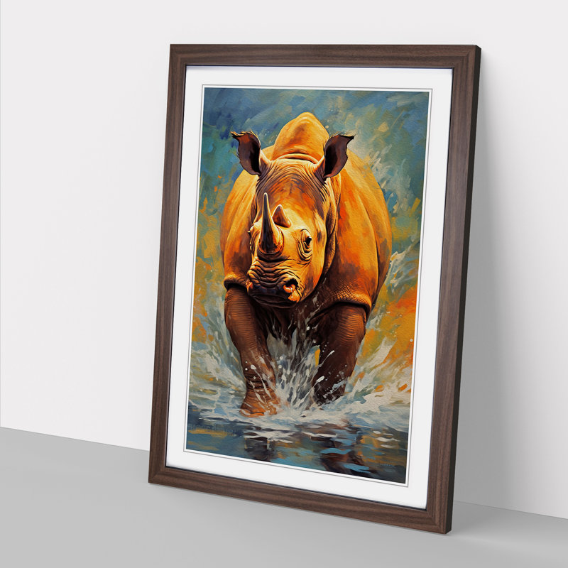 Rhino Expressionism - Framed Print, Walnut, 64cm H x 46cm W x 2cm D