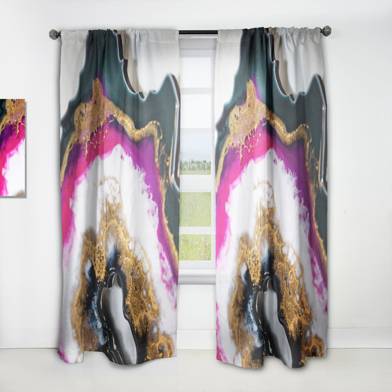 Panneau de rideau abstrait, décor obscurcissant en marbre or noir - art or noir et marbre fuchsia, L 52 po x L 108 po