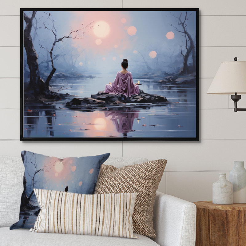 Gray Buddhism Buddhist Serenity, reproduction d'art sur toile, H 34 po x l 44 po x P 1,5 po, Cadre flottant noir