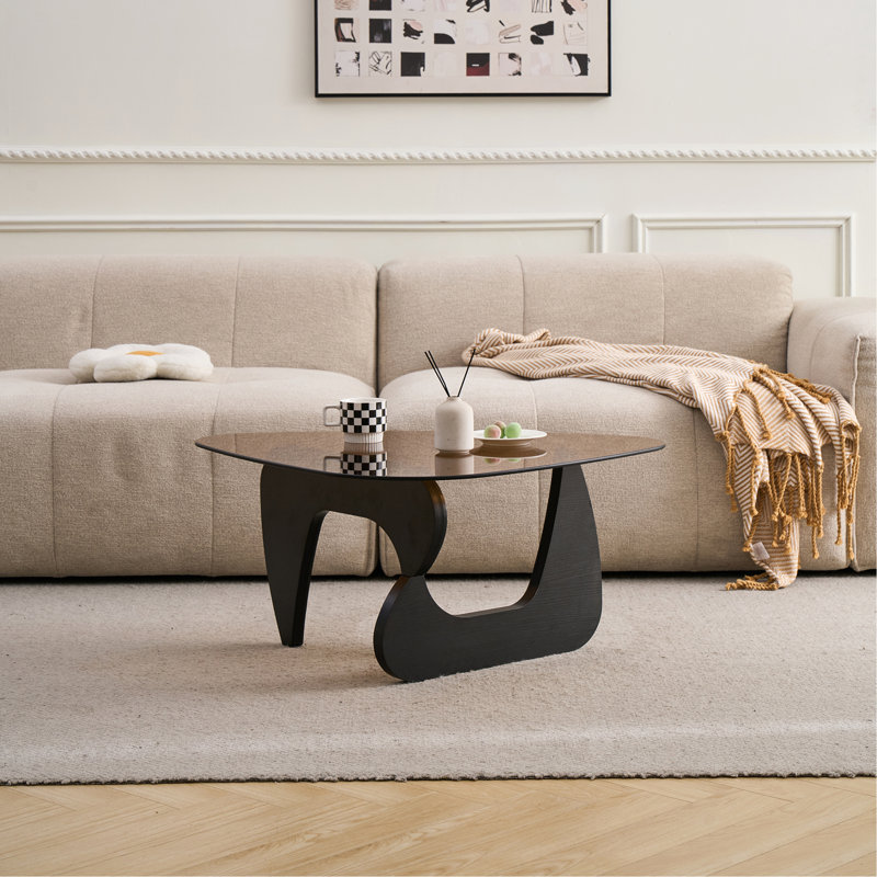 Petite table basse de style campagnard Mid-Century, H 15,74 po x l 43,3 po x P 29,5 po, Brun et noir