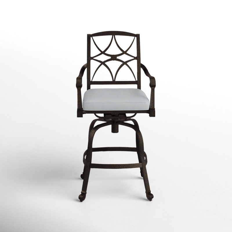 Wiltshire Outdoor Swivel Bar Stool, 30.25", Spectrum Denim Sunbrella® Plainweave, Chestnut Brown