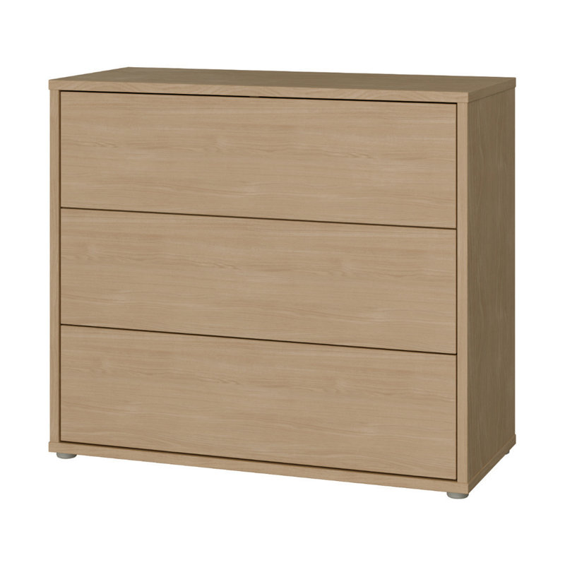 Modern minimalistic chest of drawers with 3 large drawers, engineered wood, 94.8 cm W x 83.1 cm H x 41.5 cm D, Warn Oak